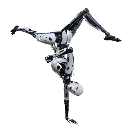 3D rendering of a female robot isolated on white backgroundの写真素材