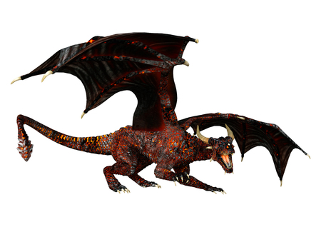 3D rendering of a fantasy dragon isolated on white backgroundの写真素材