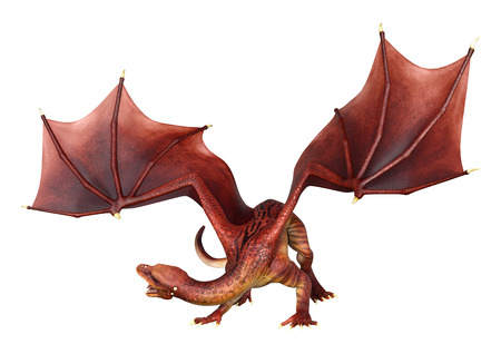 3D rendering of a fantasy dragon isolated on white backgroundの写真素材