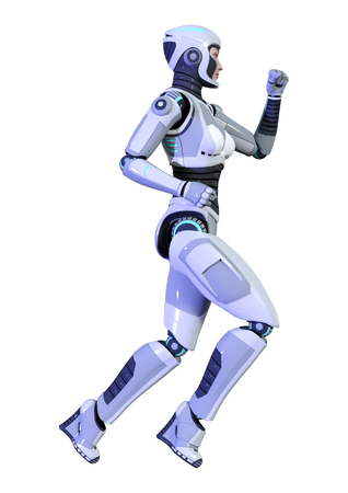 3D rendering of a female robot isolated on white backgroundの写真素材