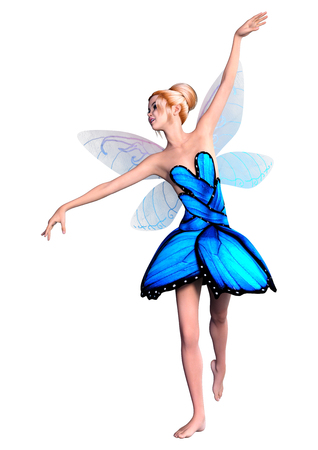 3D rendering of a beautiful fantasy fairy isolated on white backgroundの写真素材