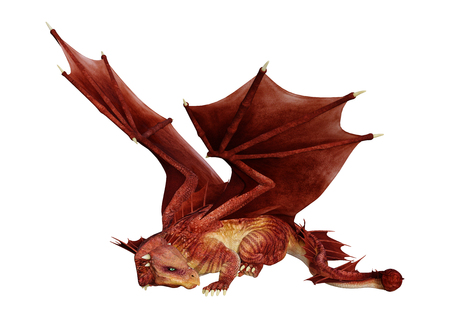 3D rendering of a fantasy dragon isolated on white backgroundの写真素材