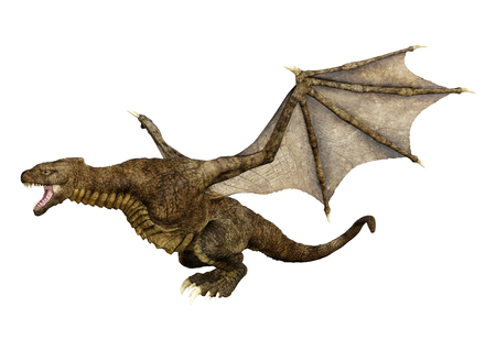 3D rendering of a fantasy dragon isolated on white backgroundの写真素材