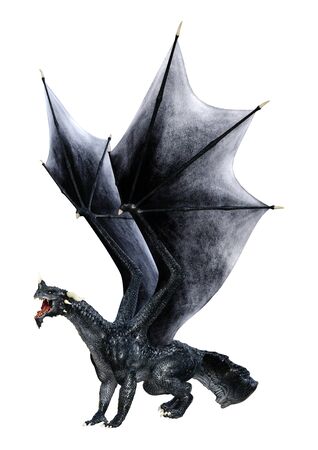 3D rendering of a fantasy dragon isolated on white backgroundの写真素材