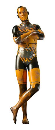 3D rendering of a male security robot isolated on white background
