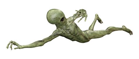 3D rendering of a green alien isolated on white background
