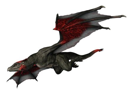 3D rendering of a fantasy dragon isolated on white backgroundの写真素材