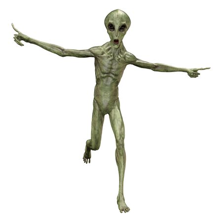 3D rendering of a green alien isolated on white background
