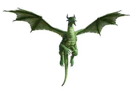 3D rendering of a fantasy dragon isolated on white backgroundの写真素材