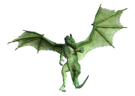 3D rendering of a fantasy dragon isolated on white backgroundの写真素材