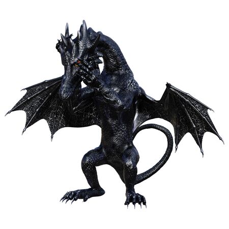 3D rendering of a fantasy dragon isolated on white backgroundの写真素材