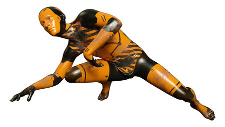 3D rendering of a male figure with muscle maps isolated on white backgroundの写真素材