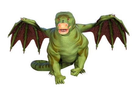 3D rendering of a fantasy dragon isolated on white backgroundの写真素材