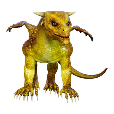 3D rendering of a fantasy dragon isolated on white backgroundの写真素材