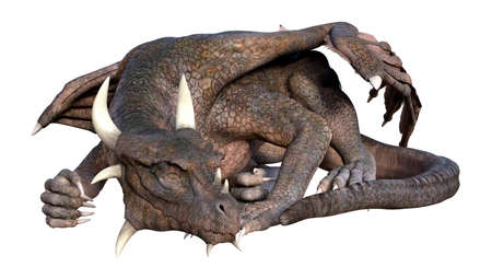 3D rendering of a fantasy dragon isolated on white backgroundの写真素材