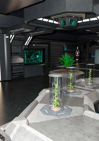 3D rendering of a science fiction botanical space laboratory