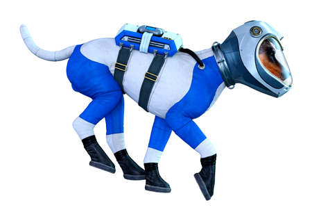 3D rendering of an astronaut dog isolated on white background