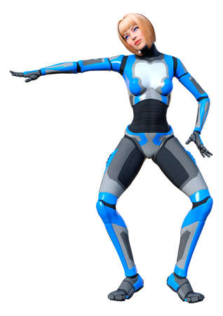 3D rendering of a female robot isolated on white backgroundの写真素材