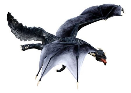 3D rendering of a fantasy dragon isolated on white backgroundの写真素材