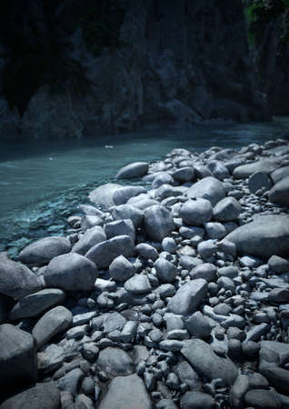 3D rendering of a view of mountain river