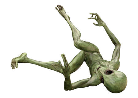 3D rendering of a green alien isolated on white background