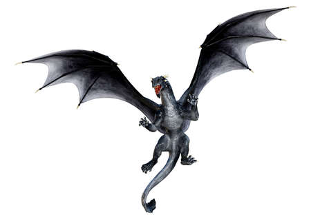 3D rendering of a fantasy dragon isolated on white backgroundの写真素材