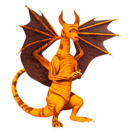 3D rendering of a fantasy dragon isolated on white backgroundの写真素材