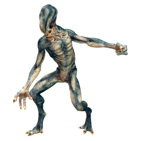 3D rendering of a blue alien isolated on white background