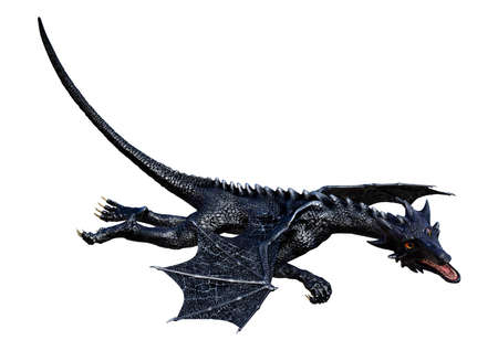 3D rendering of a fantasy dragon isolated on white backgroundの写真素材