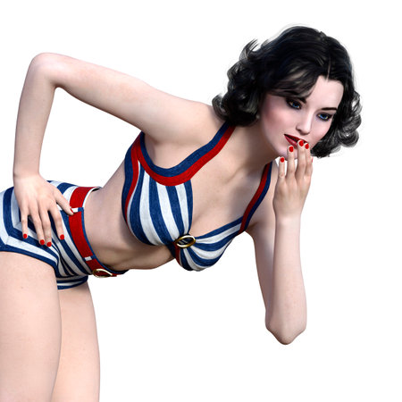 3D rendering of a vintage pinup girl isolated on white backgroundの写真素材