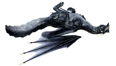 3D rendering of a fantasy dragon isolated on white backgroundの写真素材