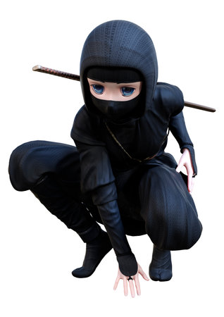 3D rendering of a cartoon ninja boy isolated on white backgroundの写真素材