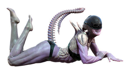 3D rendering of a female alien isolated on white background
