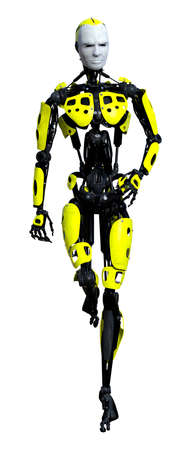 3D rendering of a male robot isolated on white backgroundの写真素材