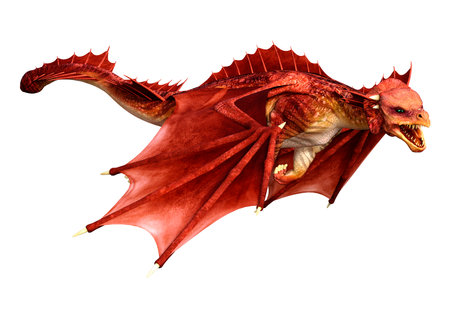3D rendering of a fantasy dragon isolated on white backgroundの写真素材