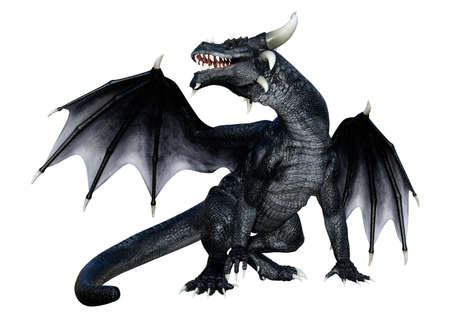 3D rendering of a fantasy dragon isolated on white backgroundの写真素材