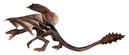 3D rendering of a fantasy dragon isolated on white backgroundの写真素材