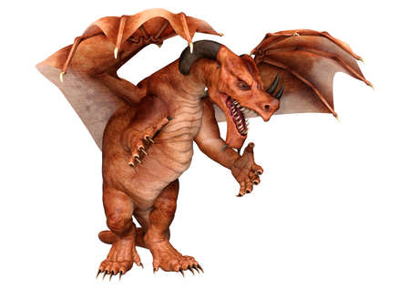 3D rendering of a fantasy dragon isolated on white backgroundの写真素材