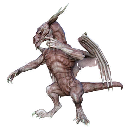 3D rendering of a fantasy dragon isolated on white backgroundの写真素材