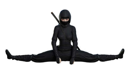 3D rendering of a female ninja isolated on white backgroundの写真素材