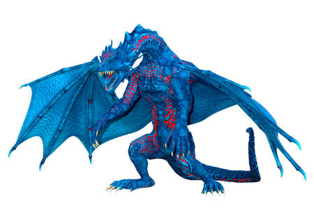 3D rendering of a fantasy dragon isolated on white backgroundの写真素材