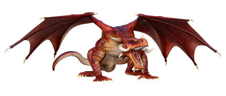 3D rendering of a fantasy dragon isolated on white backgroundの写真素材