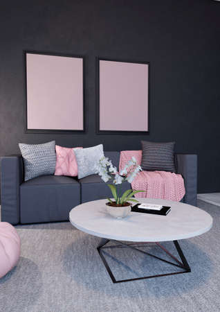 3D rendering of a modern living room interior