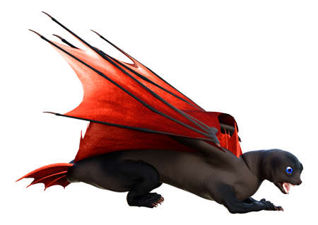 3D rendering of a fantasy dragon isolated on white backgroundの写真素材