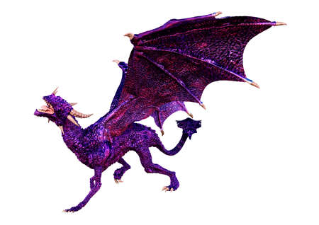3D rendering of a fantasy dragon isolated on white backgroundの写真素材