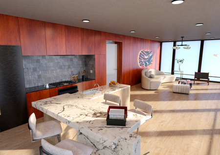 3D rendering of a living room interior