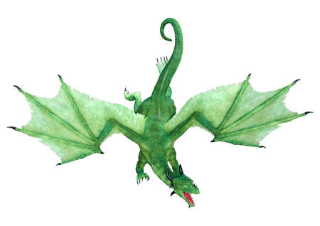 3D rendering of a fantasy dragon isolated on white backgroundの写真素材