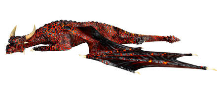 3D rendering of a fantasy dragon isolated on white backgroundの写真素材