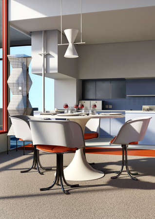 3D rendering of a vintage apartment interior