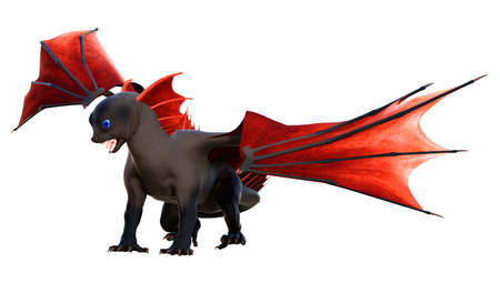 3D rendering of a fantasy dragon isolated on white backgroundの写真素材